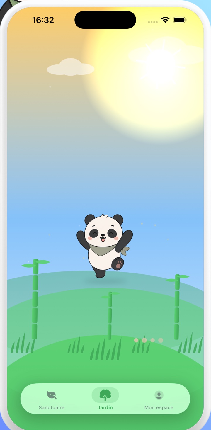 Le jardin de Yuki, un panda qui danse sur une colline