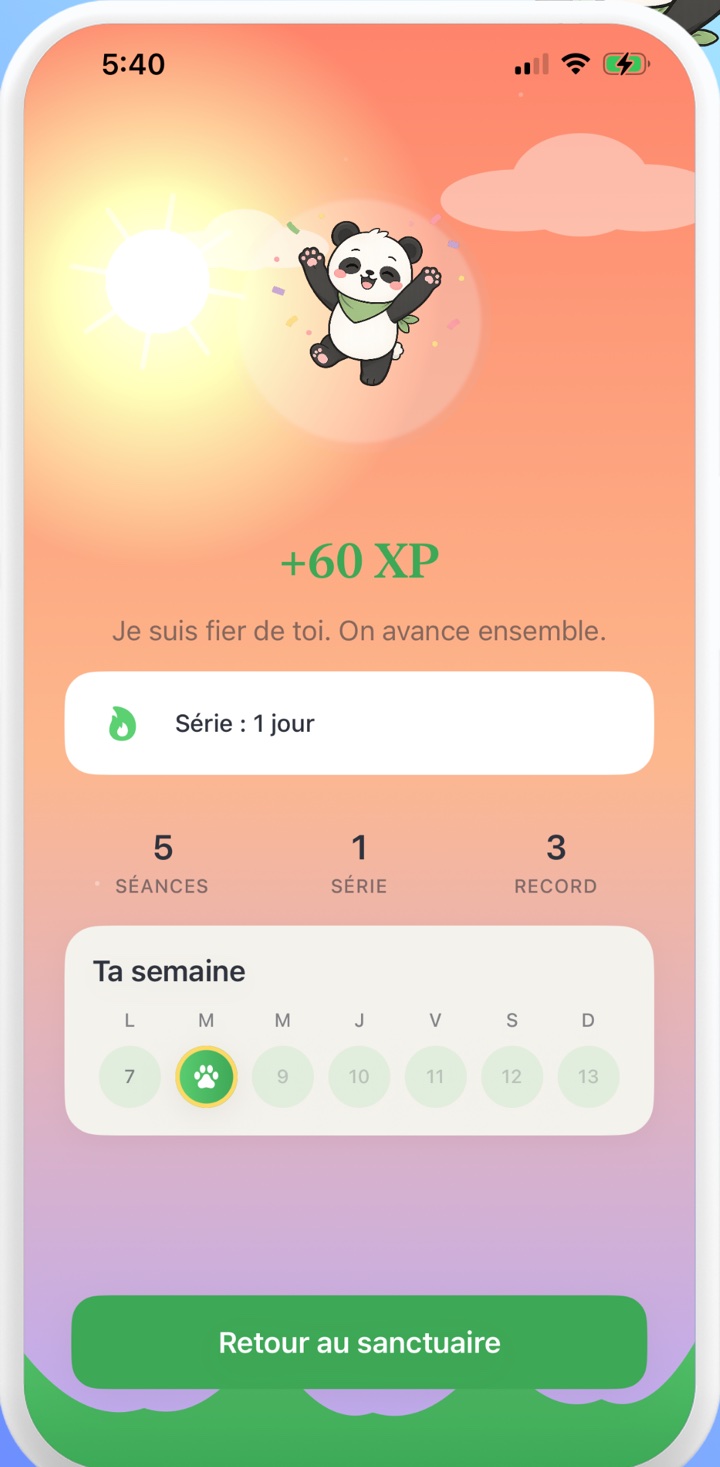 Fin de séance, Yuki célèbre avec +60 XP